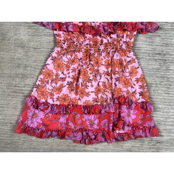 Jessica Simpson Dress Womens Medium‎ Pink Floral Off Shoulder Mini Lined Tiered - Picture 10 of 14
